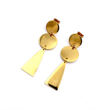 Load image into Gallery viewer, Gold Double Circle Triangle Earrings