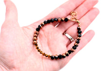 Load image into Gallery viewer, Black, Copper & Gold Beaded Bracelet