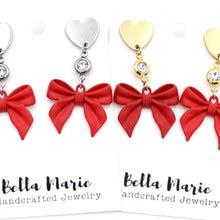 Load image into Gallery viewer, Red Bow Earrings