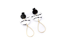 Load image into Gallery viewer, Black & White Gold Teardrop Dangles