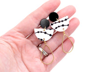 Load image into Gallery viewer, Black & White Gold Teardrop Dangles