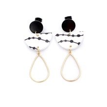 Load image into Gallery viewer, Black & White Gold Teardrop Dangles