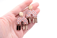 Load image into Gallery viewer, Mint & Rose Gold Arch Dangles