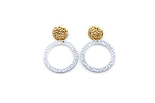 Load image into Gallery viewer, Blue Cutout Circle White Print Dangles