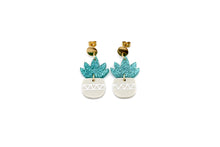 Load image into Gallery viewer, Teal Succulent Earrings