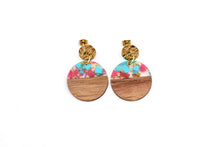 Load image into Gallery viewer, Pink & Turquoise Wood Earrings