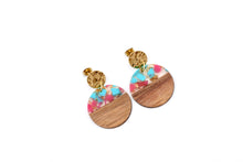 Load image into Gallery viewer, Pink & Turquoise Wood Earrings