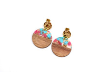 Load image into Gallery viewer, Pink & Turquoise Wood Earrings