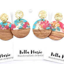 Load image into Gallery viewer, Pink & Turquoise Wood Earrings