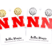 Load image into Gallery viewer, Nebraska Huskers N Dangle Earrings