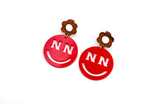 Load image into Gallery viewer, Nebraska Smiley Face Dangle Earrings