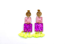 Load image into Gallery viewer, Pink & Purple Glitter Square Earrings