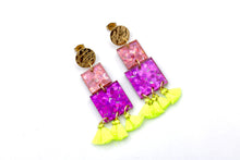 Load image into Gallery viewer, Pink & Purple Glitter Square Earrings