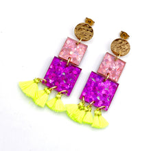 Load image into Gallery viewer, Pink & Purple Glitter Square Earrings