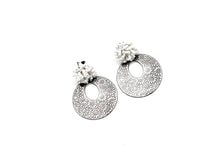 Load image into Gallery viewer, Silver Floral Circle Earrings