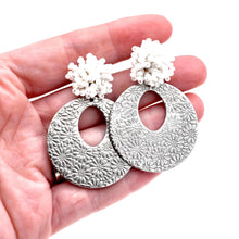 Load image into Gallery viewer, Silver Floral Circle Earrings