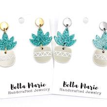 Load image into Gallery viewer, Teal Succulent Earrings