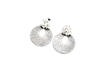 Load image into Gallery viewer, Silver Floral Circle Earrings