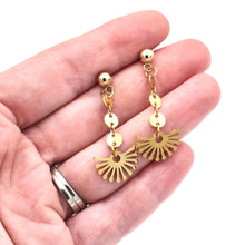 Load image into Gallery viewer, Gold Fan Dangle Earrings