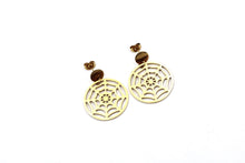 Load image into Gallery viewer, Gold Spider Web Dangle Earrings