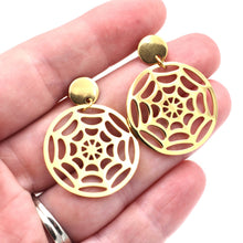 Load image into Gallery viewer, Gold Spider Web Dangle Earrings