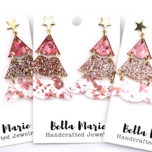 Load image into Gallery viewer, Pink Glitter Christmas Tree Earrings