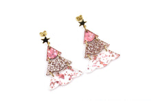 Load image into Gallery viewer, Pink Glitter Christmas Tree Earrings