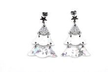 Load image into Gallery viewer, Silver Holographic Glitter Christmas Tree Earrings