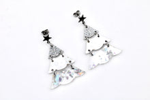 Load image into Gallery viewer, Silver Holographic Glitter Christmas Tree Earrings