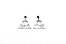 Load image into Gallery viewer, Silver Holographic Glitter Christmas Tree Earrings