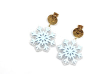 Load image into Gallery viewer, Blue Layered Snowflake Earrings