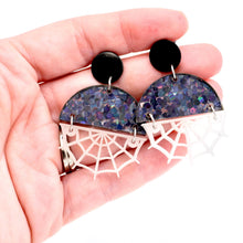 Load image into Gallery viewer, Glow in the Dark Spider Web Earrings