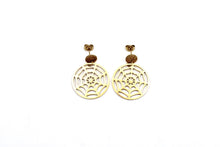 Load image into Gallery viewer, Gold Spider Web Dangle Earrings