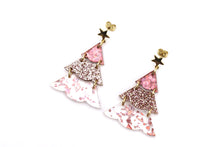 Load image into Gallery viewer, Pink Glitter Christmas Tree Earrings