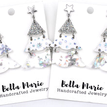 Load image into Gallery viewer, Silver Holographic Glitter Christmas Tree Earrings