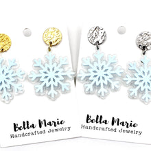 Load image into Gallery viewer, Blue Layered Snowflake Earrings