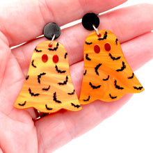 Load image into Gallery viewer, Orange Bat Ghost Earrings