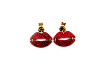Load image into Gallery viewer, Red Glitter Lips Earrings