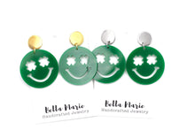Load image into Gallery viewer, Clover Smiley Face Earrings