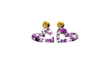 Load image into Gallery viewer, Purple Glitter Heart Earrings