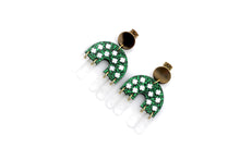 Load image into Gallery viewer, Green Glitter Clover Fringe Arch Earrings