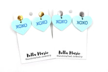 Load image into Gallery viewer, Blue XOXO Heart Earrings