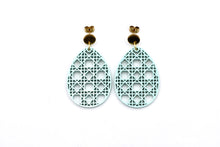 Load image into Gallery viewer, Green Rattan Style Easter Egg Earrings