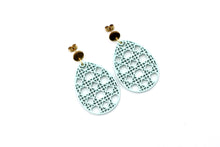 Load image into Gallery viewer, Green Rattan Style Easter Egg Earrings