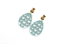 Load image into Gallery viewer, Green Rattan Style Easter Egg Earrings