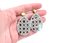 Load image into Gallery viewer, Green Rattan Style Easter Egg Earrings