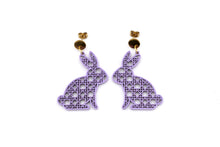 Load image into Gallery viewer, Purple Rattan Style Bunny Earrings