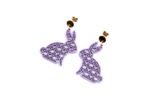 Load image into Gallery viewer, Purple Rattan Style Bunny Earrings