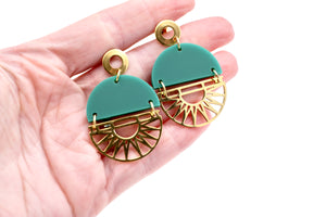 Green Geometric Boho Earrings