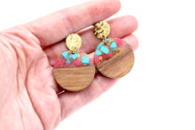 Load image into Gallery viewer, Pink &amp; Turquoise Wood Earrings

